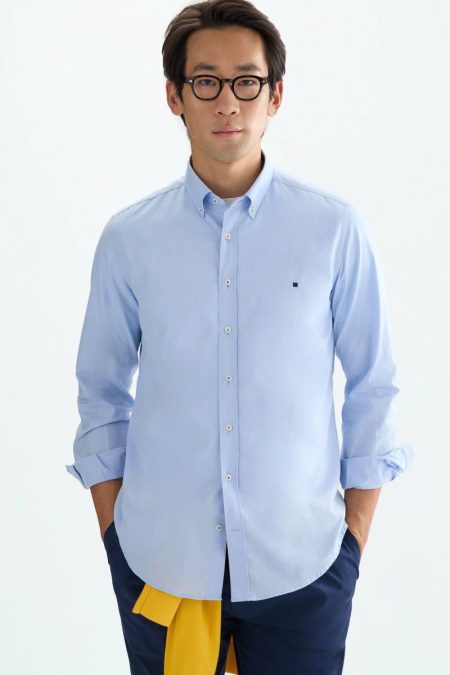 Purificacion Garci Men Sky Blue Oxford Shirt Shirts