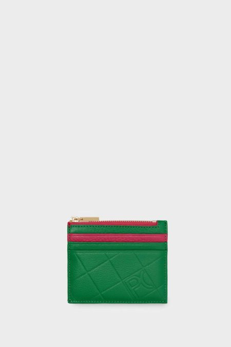 Purificacion Garci Men Stamp Zipped Card Holder Green/Fuchsia Card Holders And Coin Purses