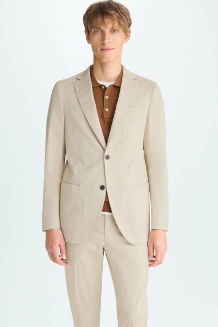 Purificacion Garci Men Stone Suits And Blazers Cotton Twill Relaxed Fit Suit Jacket