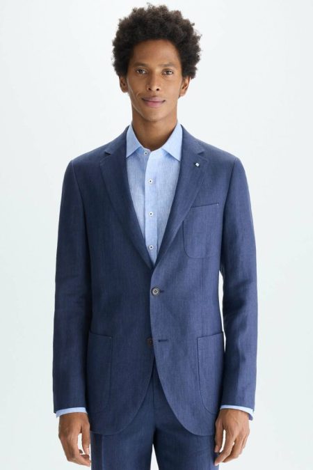 Purificacion Garci Men Suits And Blazers Linen Relaxed Fit Suit Jacket Navy