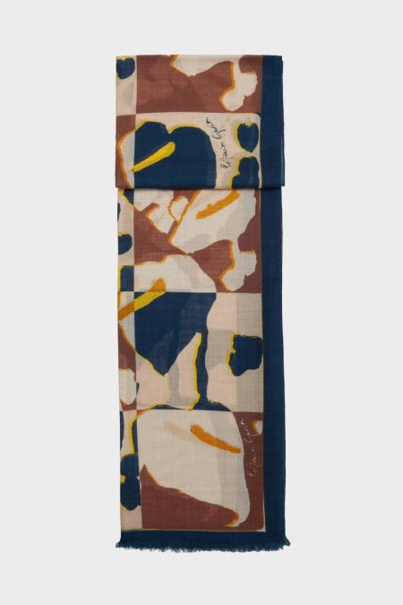 Purificacion Garci Navy Blue/Brown/Beige Cala Frida Wool Scarf Women Scarves
