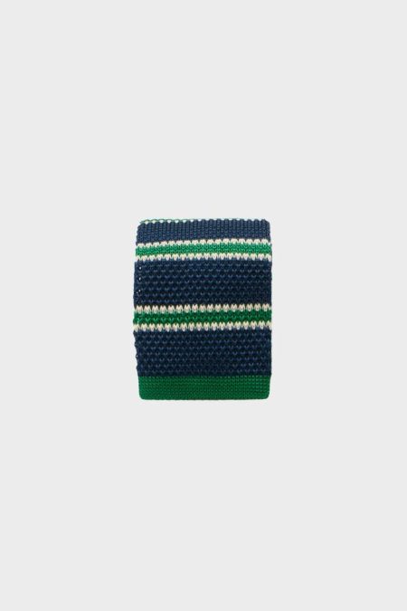 Purificacion Garci Navy/Green Men Striped Silk Knit Tie Ties