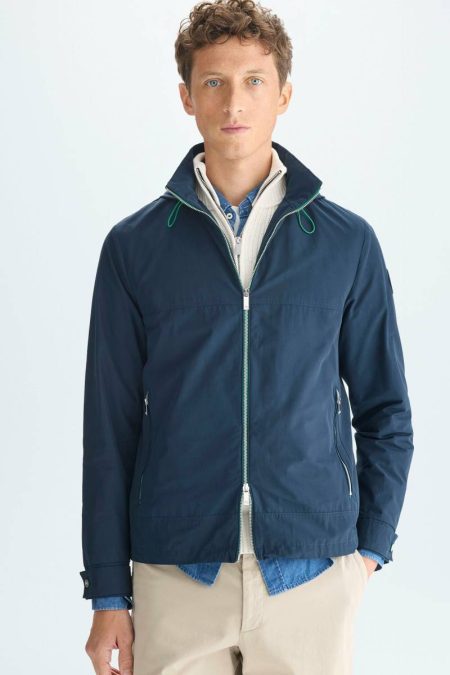 Purificacion Garci Navy Men Outerwear Hooded Technical Nylon Jacket