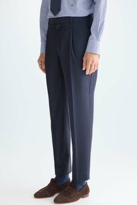 Purificacion Garci Navy Men Tropical Wool Relaxed Fit Suit Trousers Trousers