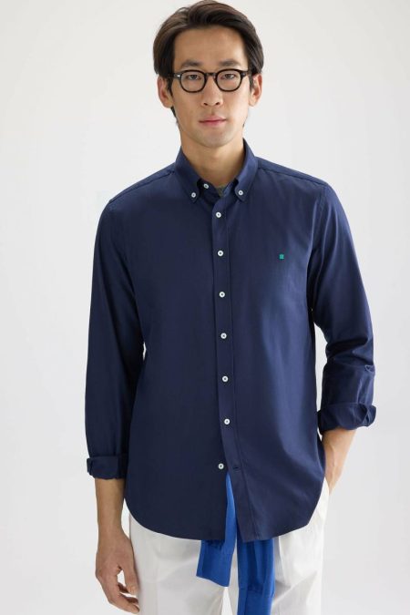 Purificacion Garci Navy Shirts Twill Shirt Men