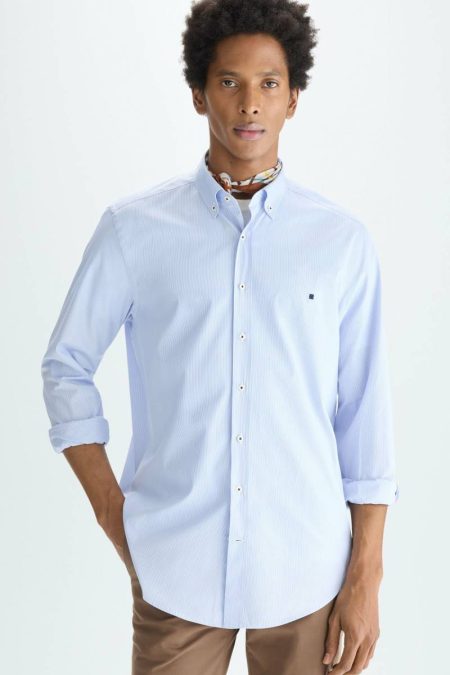 Purificacion Garci Needle Striped Poplin Shirt Men Shirts Sky Blue/White