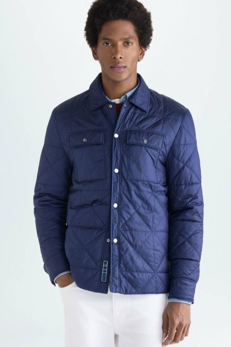 Purificacion Garci Outerwear Men Ink Blue Origami Quilted Nylon Overshirt