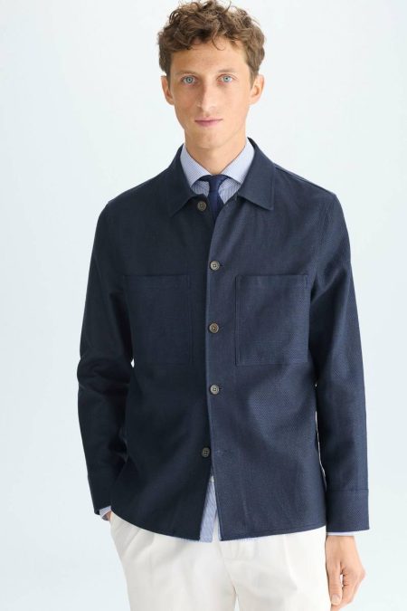 Purificacion Garci Outerwear Men Linen Cotton Textured Overshirt Navy