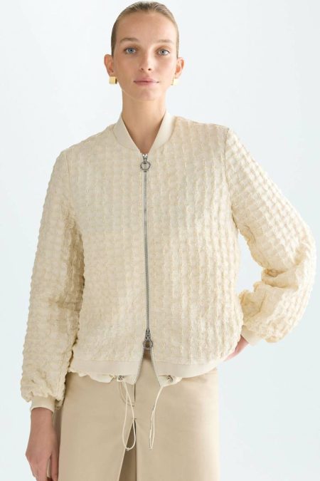 Purificacion Garci Outerwear Women Cubes Embossed Cotton Oversize Jacket Ecru