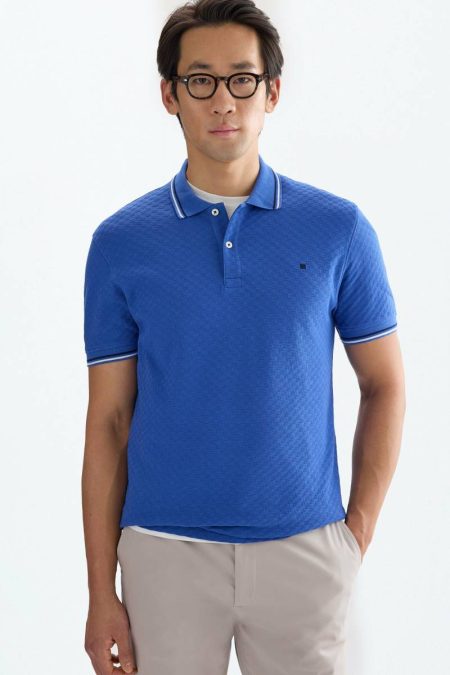 Purificacion Garci Polo Shirts Cube-Shaped Textured Polo Shirt Men Cobalt