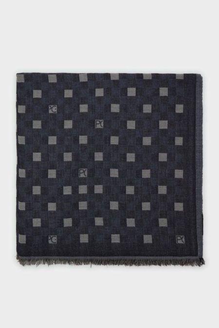 Purificacion Garci Scarves Navy Canvas Cube Denim 140 Wool Shawl Women