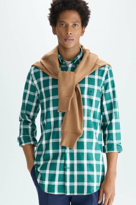 Purificacion Garci Shirts Green/White Men Chequered Twill Shirt
