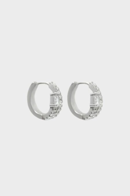 Purificacion Garci Silver Crystal Radiant Hoop Earrings Women