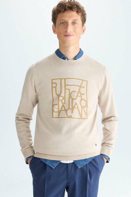 Purificacion Garci Stone/Camel Intarsia Pima Cotton Sweater Sweatshirts Men