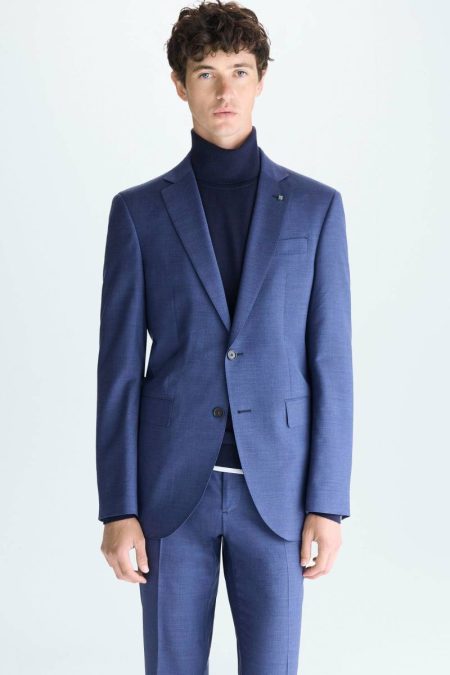 Purificacion Garci Suits And Blazers Tropical Wool Classic Fit Suit Jacket Ink Blue Men