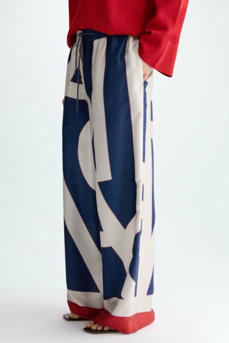 Purificacion Garci Trousers Women Navy/White/Red Pg Lines Print Twill Pyjama-Style Trousers