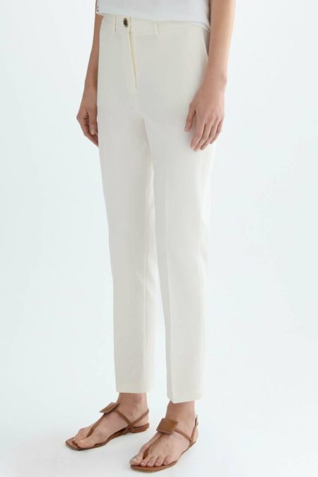 Purificacion Garci Trousers Women Satin Slim-Leg Trousers Ecru