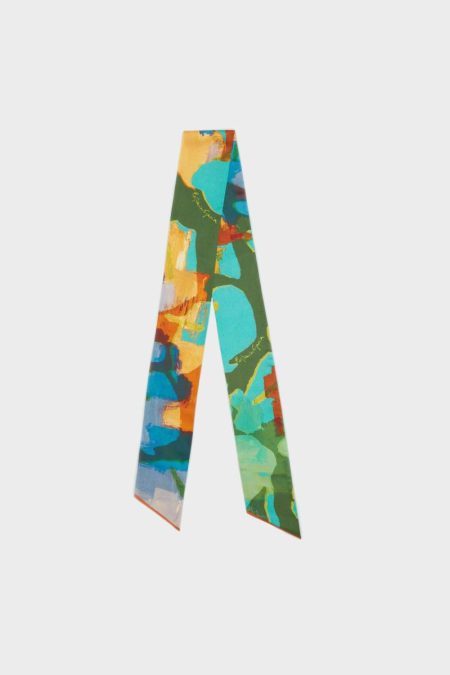 Purificacion Garci Women Green/Turquoise/Ochre Scarves Ofelia Silk Bow