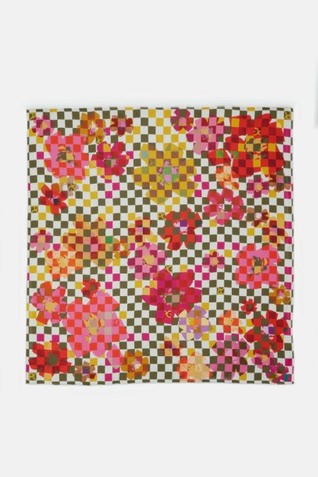 Purificacion Garci Women Khaki Green/Beige/Pink Gambito 90 Silk Scarf Scarves