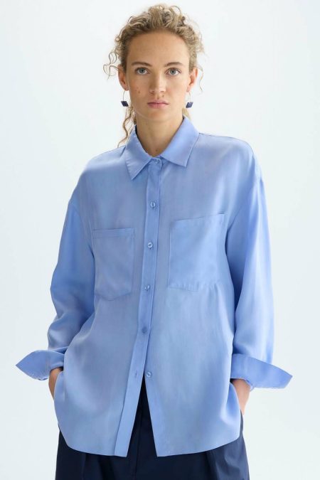 Purificacion Garci Women Shirts Cupro Oversize Shirt Light Blue