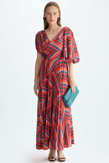 Purificacion Garci Zigzag Print Twill Pleated Dress Dresses Women Red/Blue
