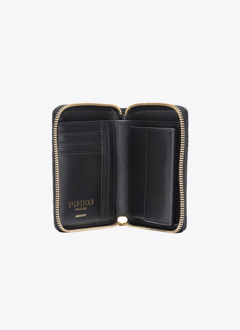 Purses Black-Light Gold Pinko Galleria Square Leather Wallet In Shiny Croc-Print Leather - Image 4