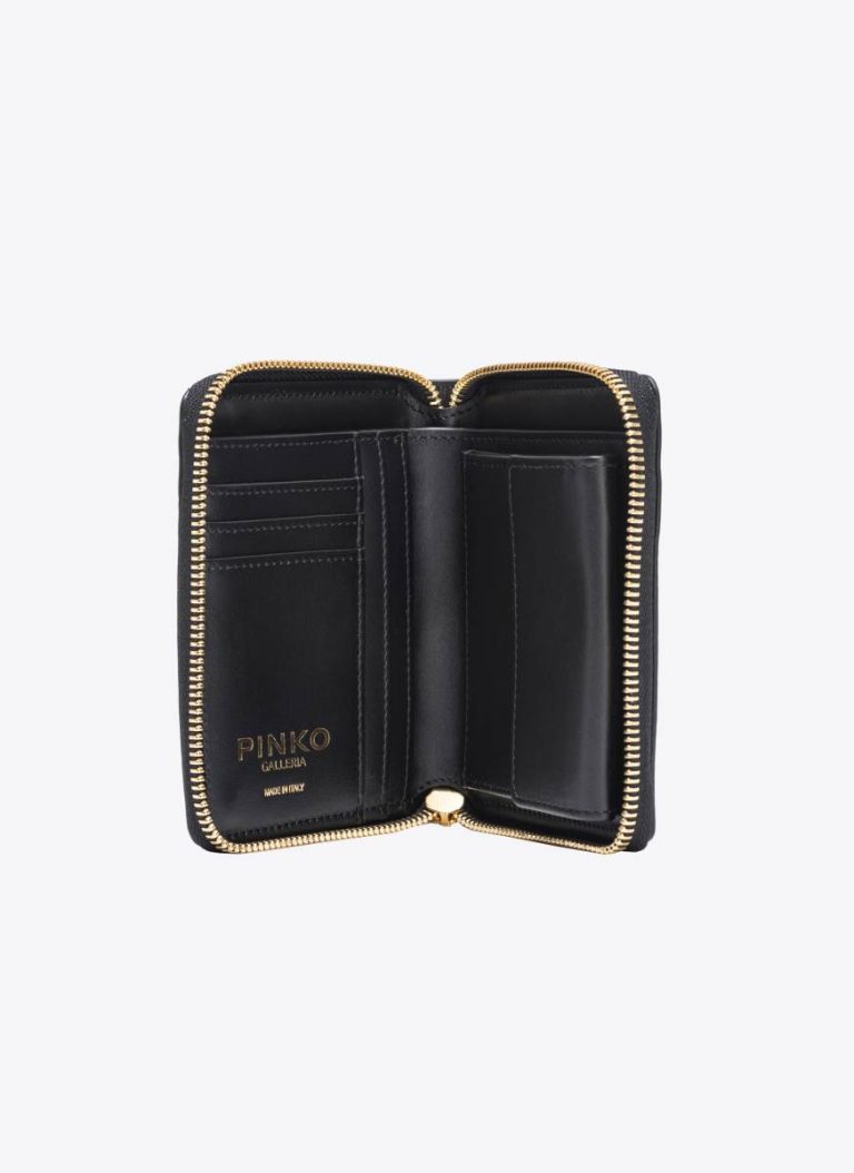 Purses Black-Light Gold Pinko Galleria Square Leather Wallet In Shiny Croc-Print Leather - Image 5