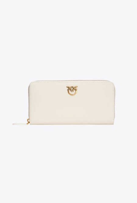 Purses White+White-Antique Gold Zip-Around Leather Purse Pinko