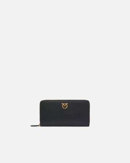 Purses Zip-Around Leather Purse Pinko Black-Antique Gold