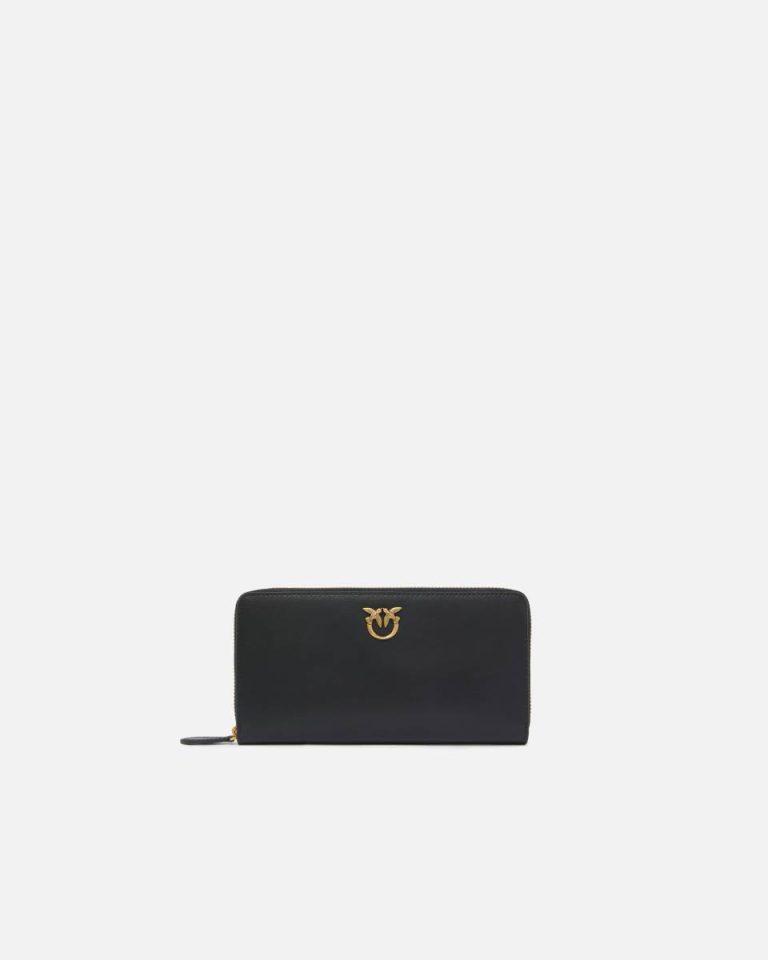 Purses Zip-Around Leather Purse Pinko Black-Antique Gold