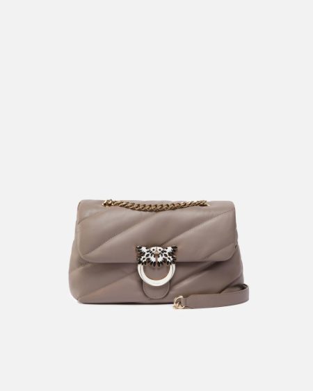 Quilted Love Bag Puff Shoulder Bag With Jewel Buckle Pinko Galleria Shoulder Bags Beige - Iron-Light Gold