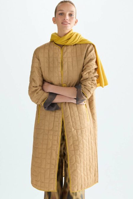 Quilted Nylon Reversible Long Coat Women Purificacion Garci Beige/Camel Outerwear