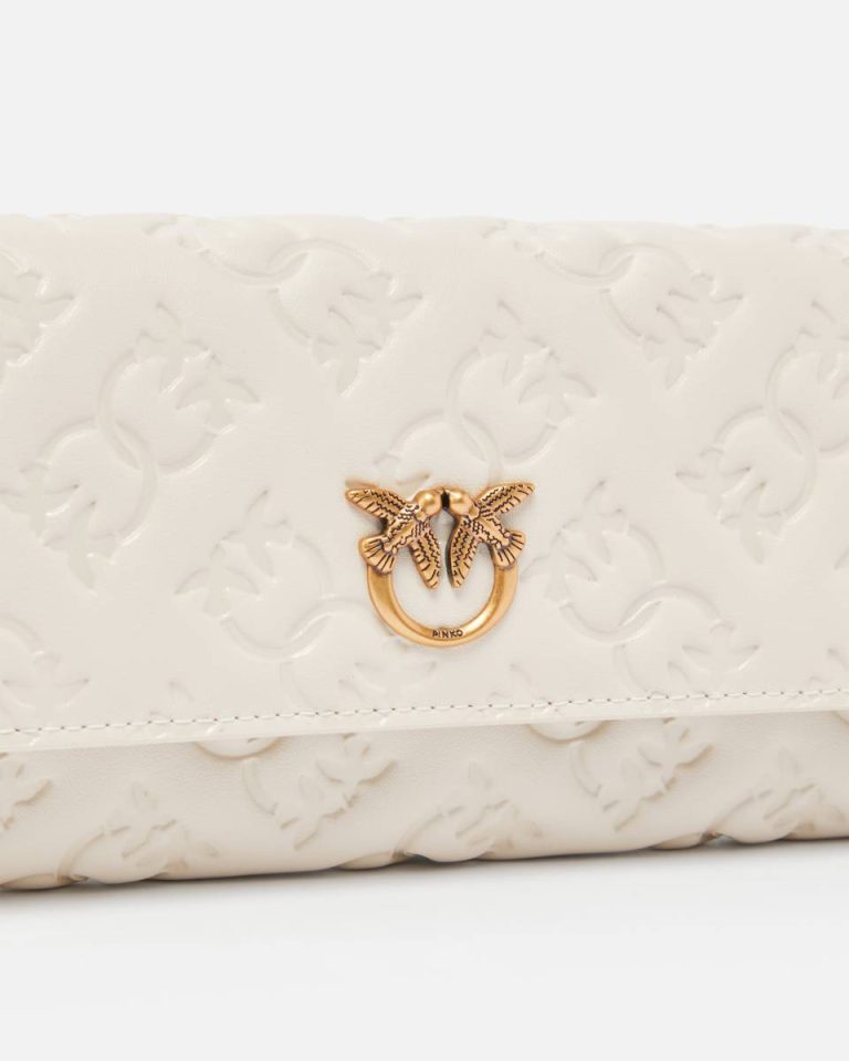 Rectangular Monogram Leather Wallet With Strap Purses White+White-Antique Gold Pinko - Image 3