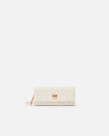 Rectangular Monogram Leather Wallet With Strap Purses White+White-Antique Gold Pinko