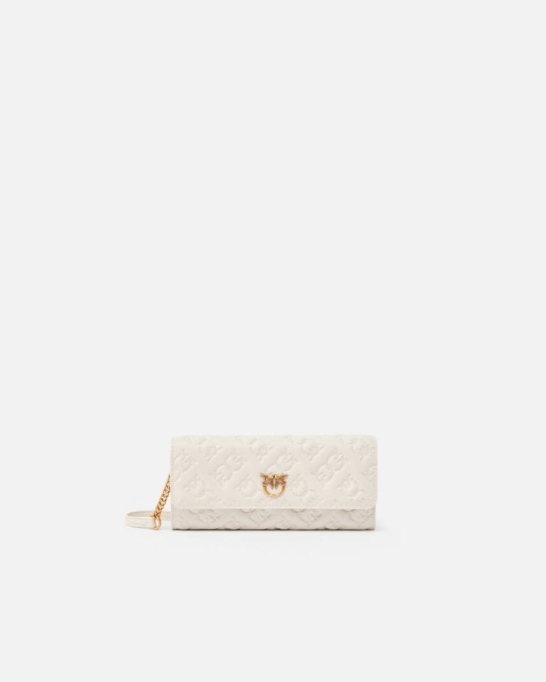 Rectangular Monogram Leather Wallet With Strap Purses White+White-Antique Gold Pinko