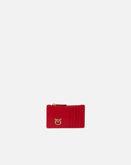Red-Antique Gold Leather Goods Pinko Zipped Card Holder