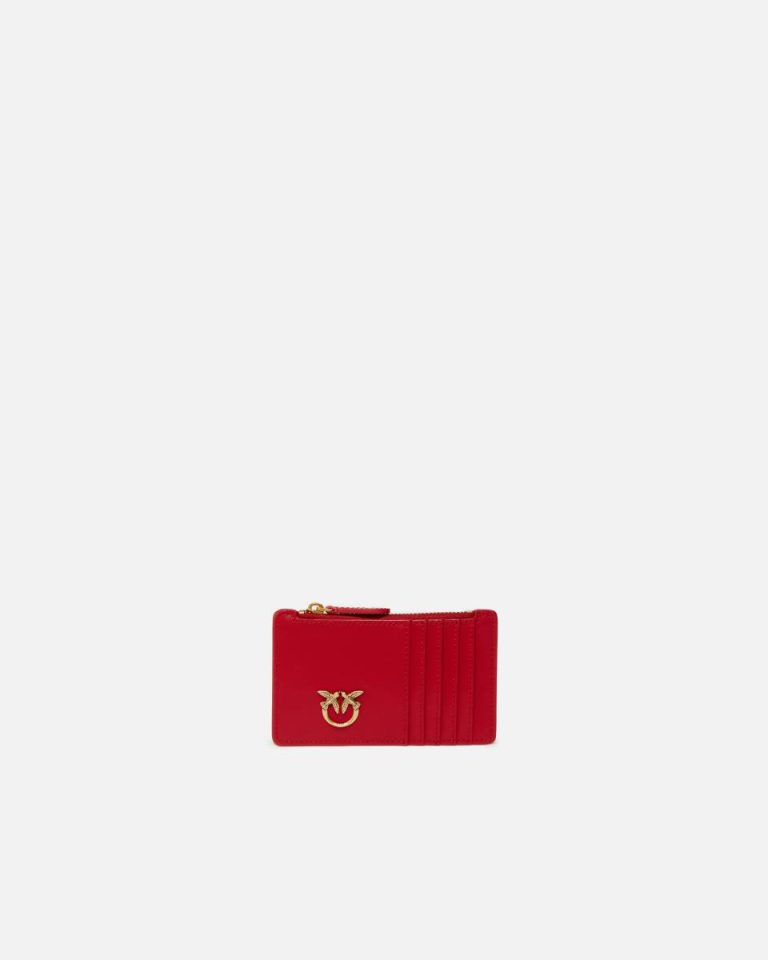 Red-Antique Gold Leather Goods Pinko Zipped Card Holder