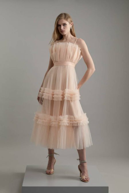 Red Karen Millen Women Tulle Bandeau Tiered Midi Dress Midi Dresses