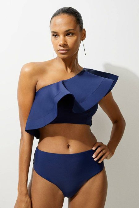 Red Swimwear Women Drama Ruffle One Shoulder Bikini Top Karen Millen