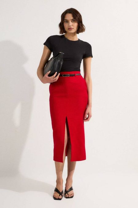 Red Tall Textured Tweed Tailored Pencil Skirt Skirts Women Karen Millen