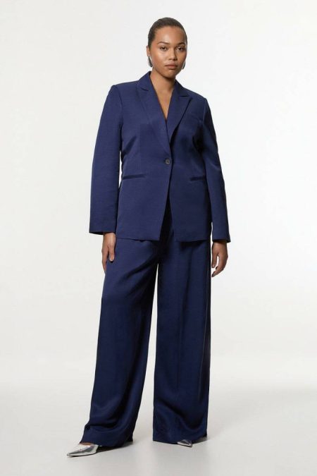 Red Women Karen Millen Tailoring Plus Size Tailored Viscose Linen Wide Leg Pants