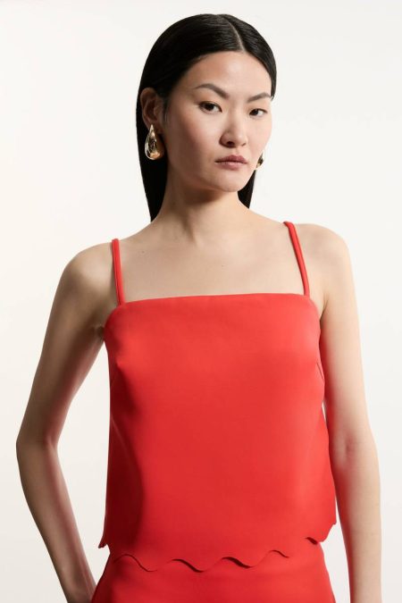 Red Women Tall Scuba Scallop Hem Woven Cropped Camisole Karen Millen Tailoring