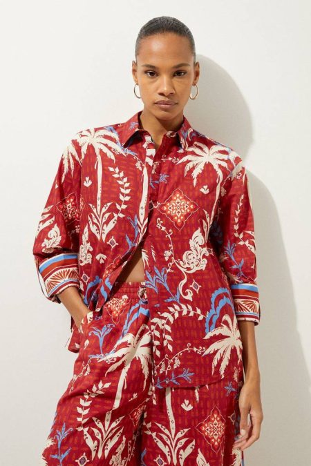 Rust Tops Printed Cotton Voile Beach Shirt Women Karen Millen