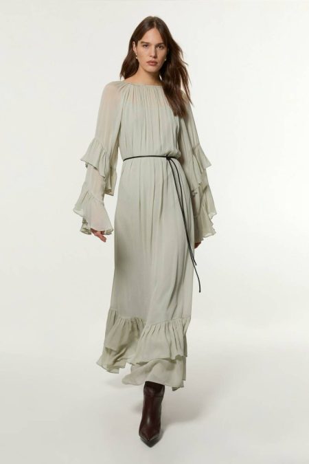 Sage Maxi Dresses Karen Millen Drama Kimono Viscose Georgette Woven Maxi Dress With Pu Belt Women
