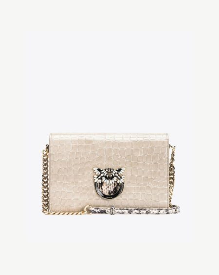 Sand-Light Gold Crossbody Bags Pinko Galleria Classic Love Bag Click In Crocodile- And Reptile-Print Leather