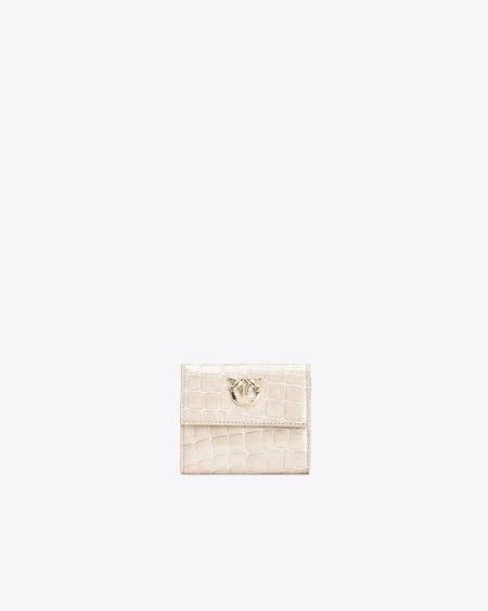 Sand-Light Gold Pinko Galleria Small Wallet In Shiny Croc-Print Leather Leather Goods