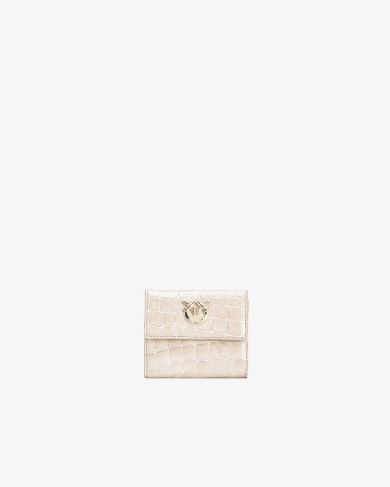 Sand-Light Gold Pinko Galleria Small Wallet In Shiny Croc-Print Leather Leather Goods