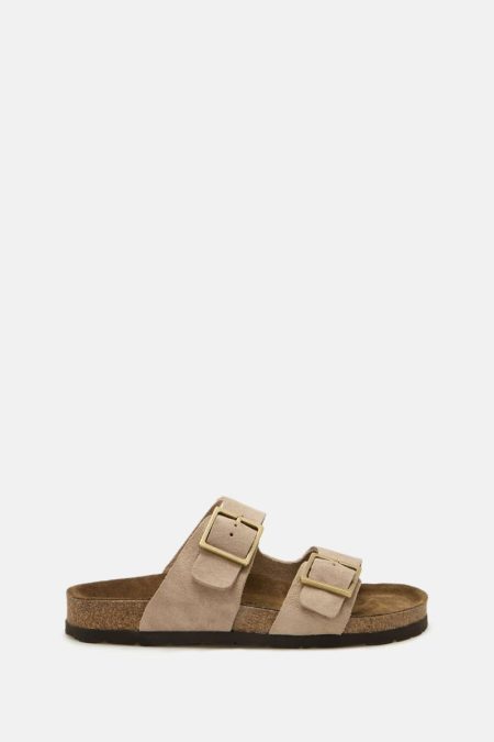 Sandals Cubo Suede Flat Slides Women Purificacion Garci Beige