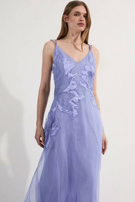 Satin Applique Woven Maxi Dress Pink Karen Millen Women Maxi Dresses