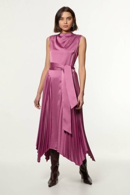 Satin Back Crepe Pleat Woven Midaxi Dress Karen Millen Women Maxi Dresses Dusty Rose